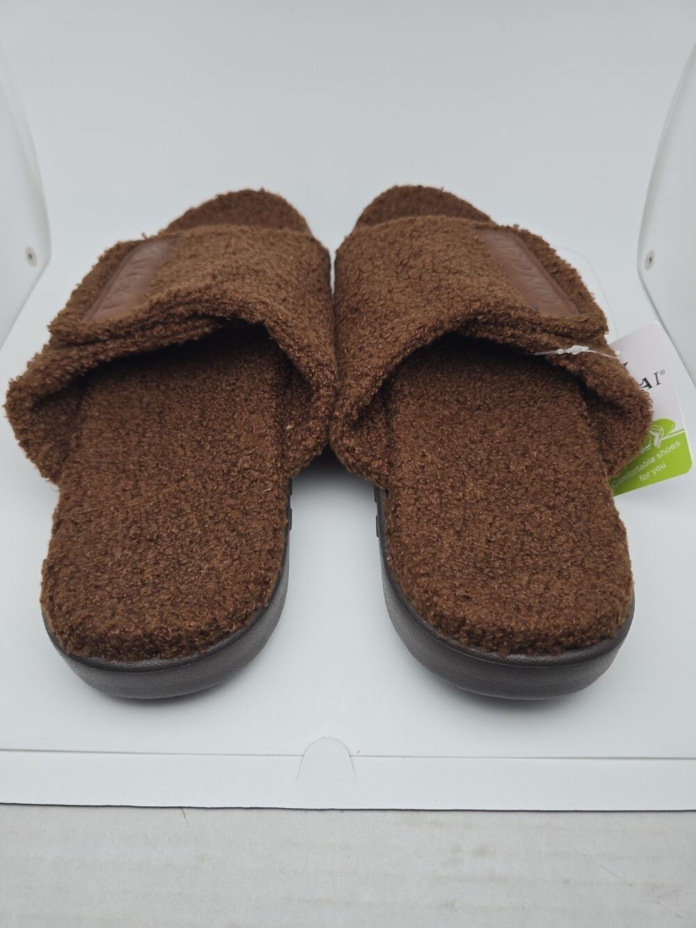 ONCAI Women's Black Faux Fur Slip-On Slide Slippers Open Toe Logo US 11